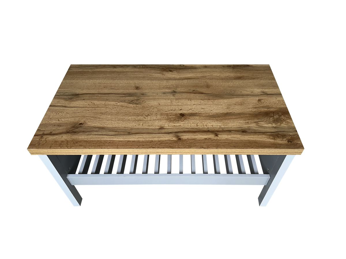 Panama Grey Coffee Table with Oak Top – Modern Wooden Living Room Table Top View