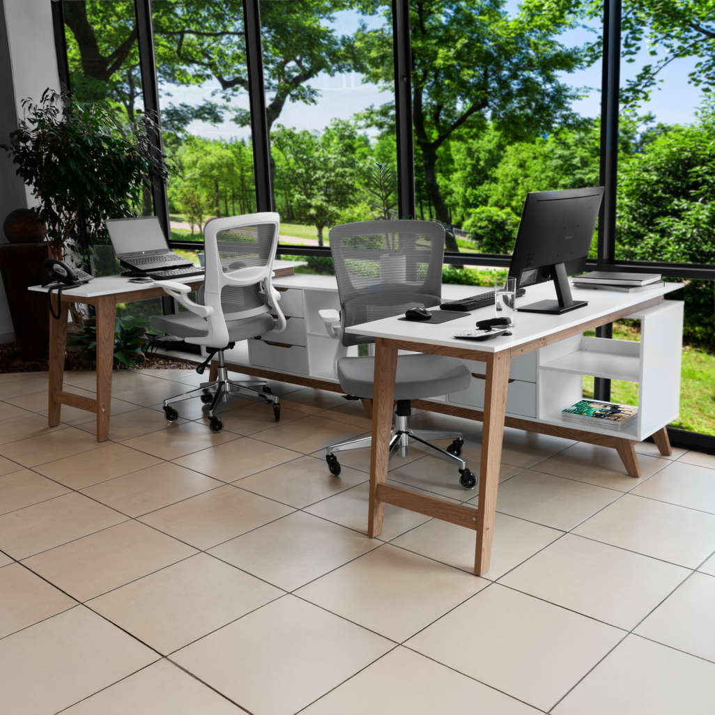 Everfurn Dakota Ergo Mid Back Office Chair in Grey – Ergonomic Mesh Back with Lumbar Support, Perfect for Comfortable Office Use and Productivity