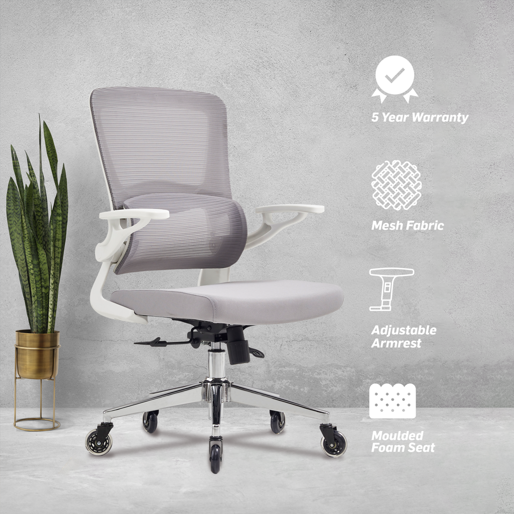 Everfurn Dakota Ergo Mid Back Office Chair in Grey – Ergonomic Mesh Design with Adjustable Seat Height, 660mm Width, 520mm Depth, 980–1080mm Height