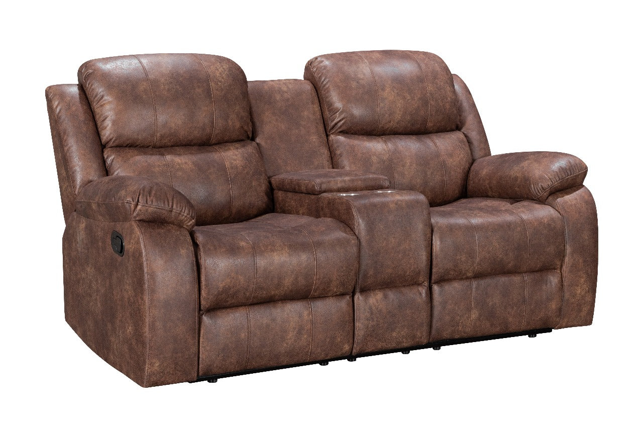 Luxury Vintage Suede 2-Seater Recliner Sofa in Brown – Tilted Front View