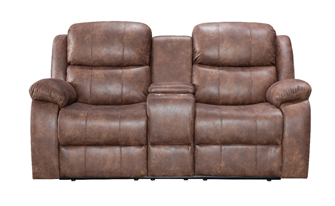 Luxury Vintage Suede 2-Seater Recliner Sofa in Brown – Front View