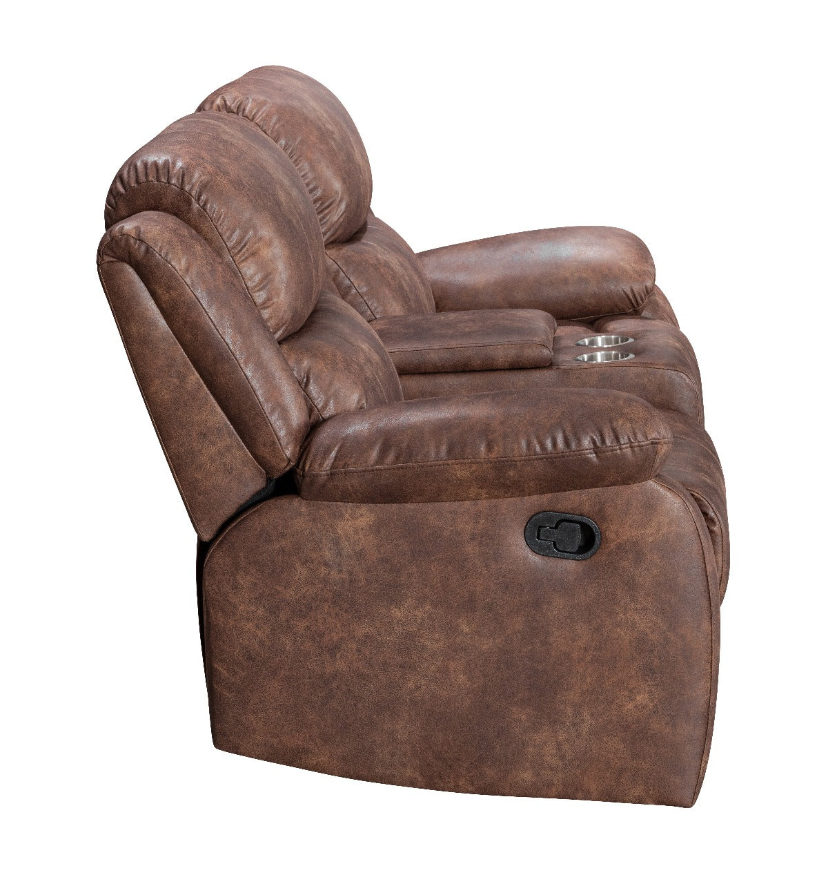 Luxury Vintage Suede 2-Seater Recliner Sofa in Brown – Side View