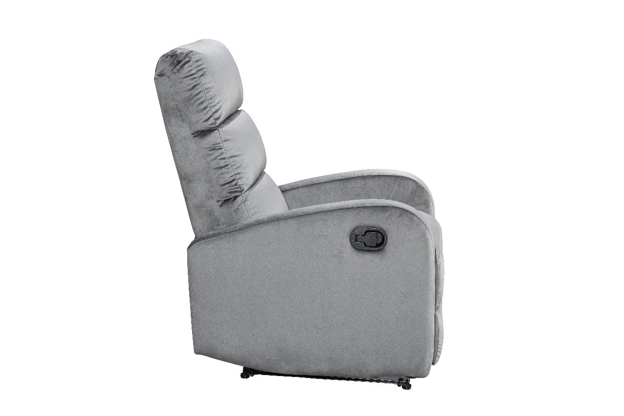 Modo velvet recliner chair with plush upholstery and compact design for modern living spaces Dark Grey Side View