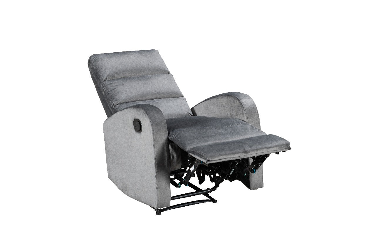 Modo velvet recliner chair with plush upholstery and compact design for modern living spaces Dark Grey Full Reclined