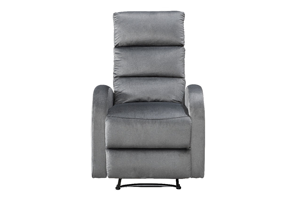 Modo velvet recliner chair with plush upholstery and compact design for modern living spacesDark Grey Front View