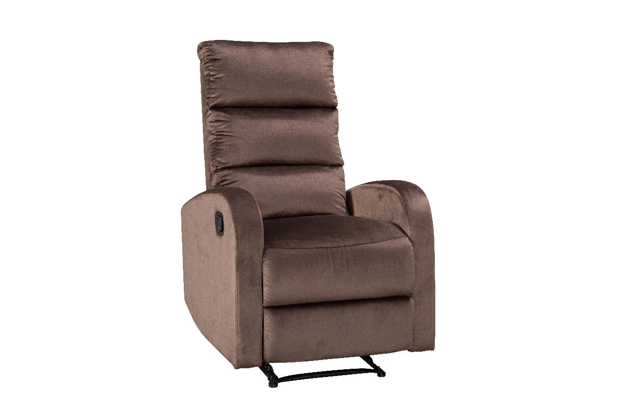 Modo velvet recliner chair with plush upholstery and compact design for modern living spaces Dark Brown Side View