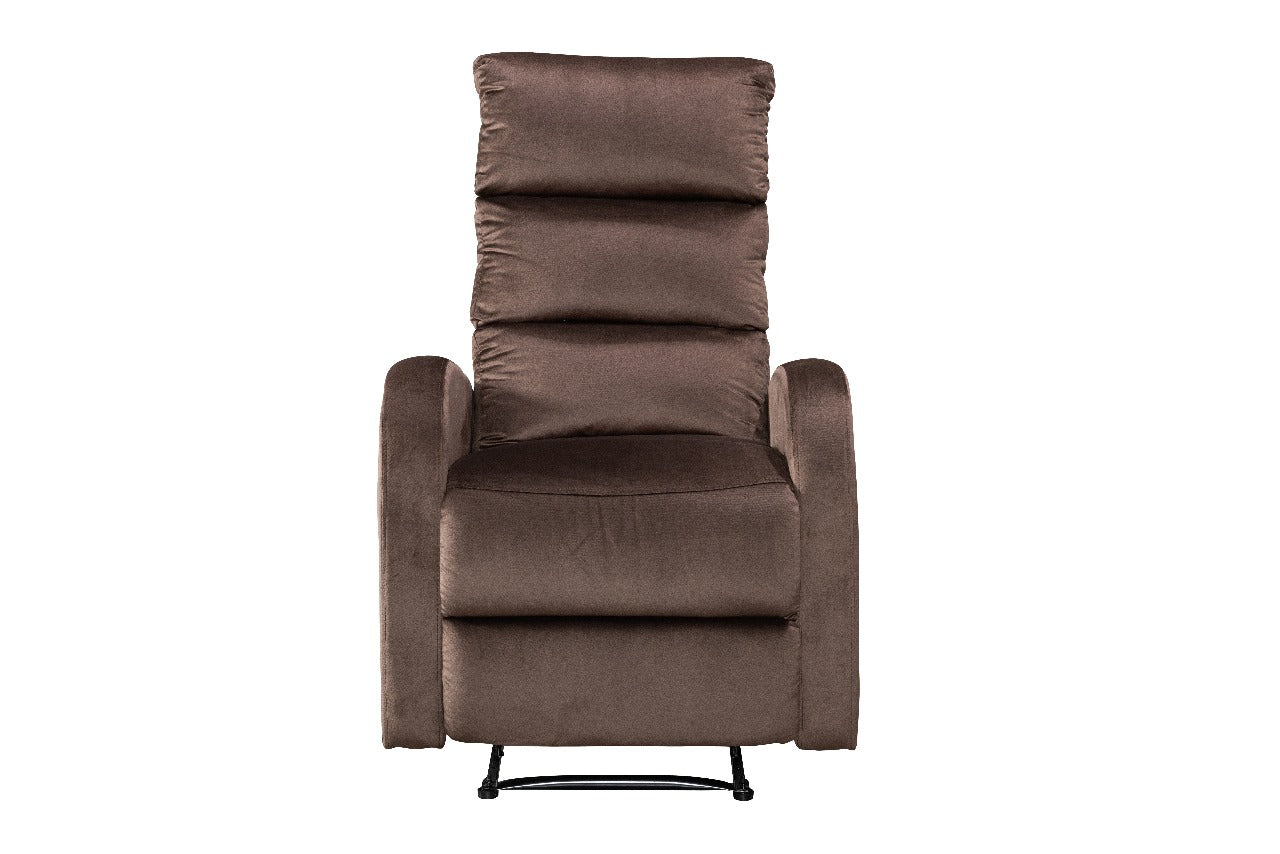 Modo velvet recliner chair with plush upholstery and compact design for modern living spaces Dark Brown Front View