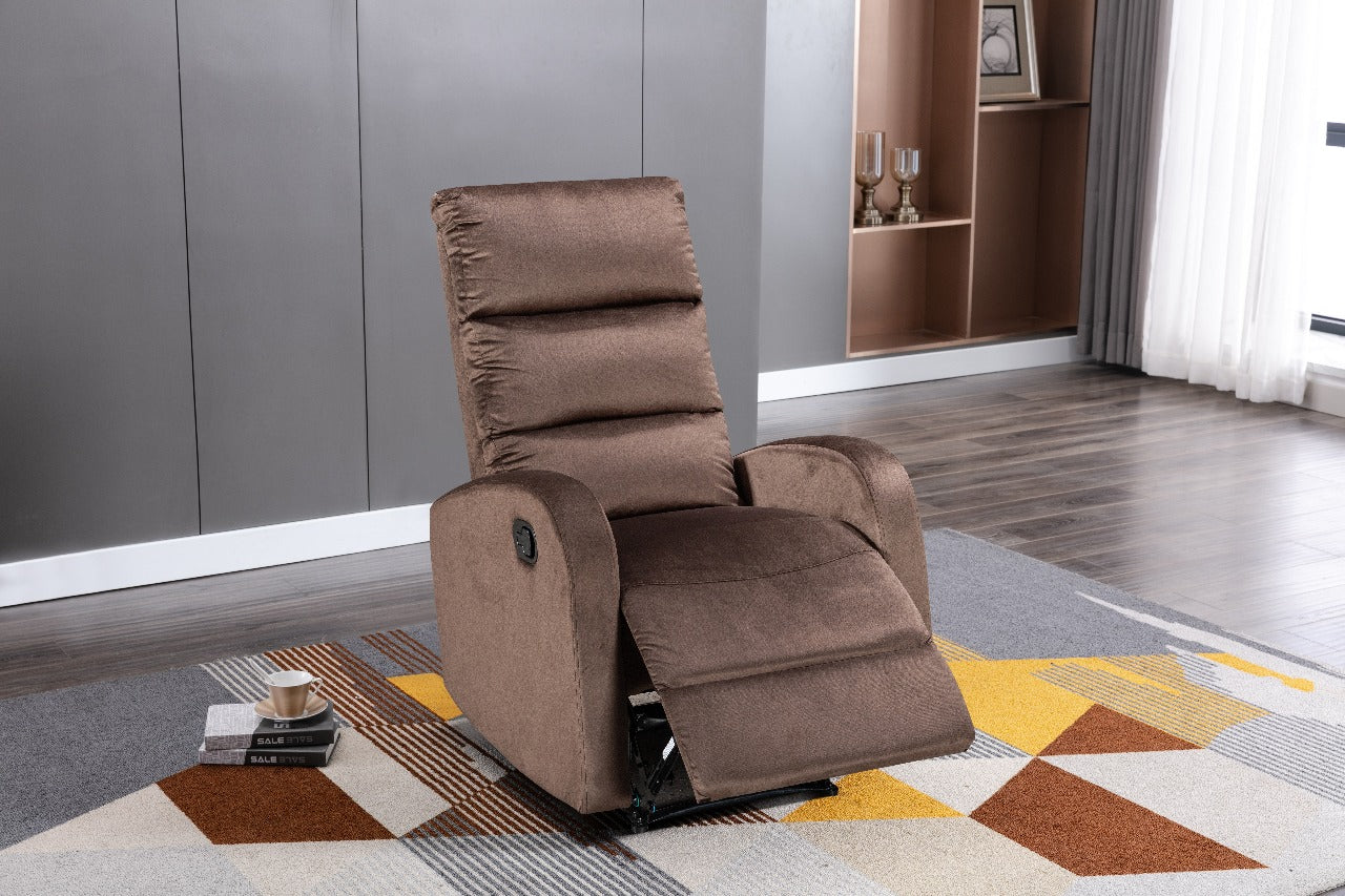 Modo velvet recliner chair with plush upholstery and compact design for modern living spaces Dark Brown in Living Room Example