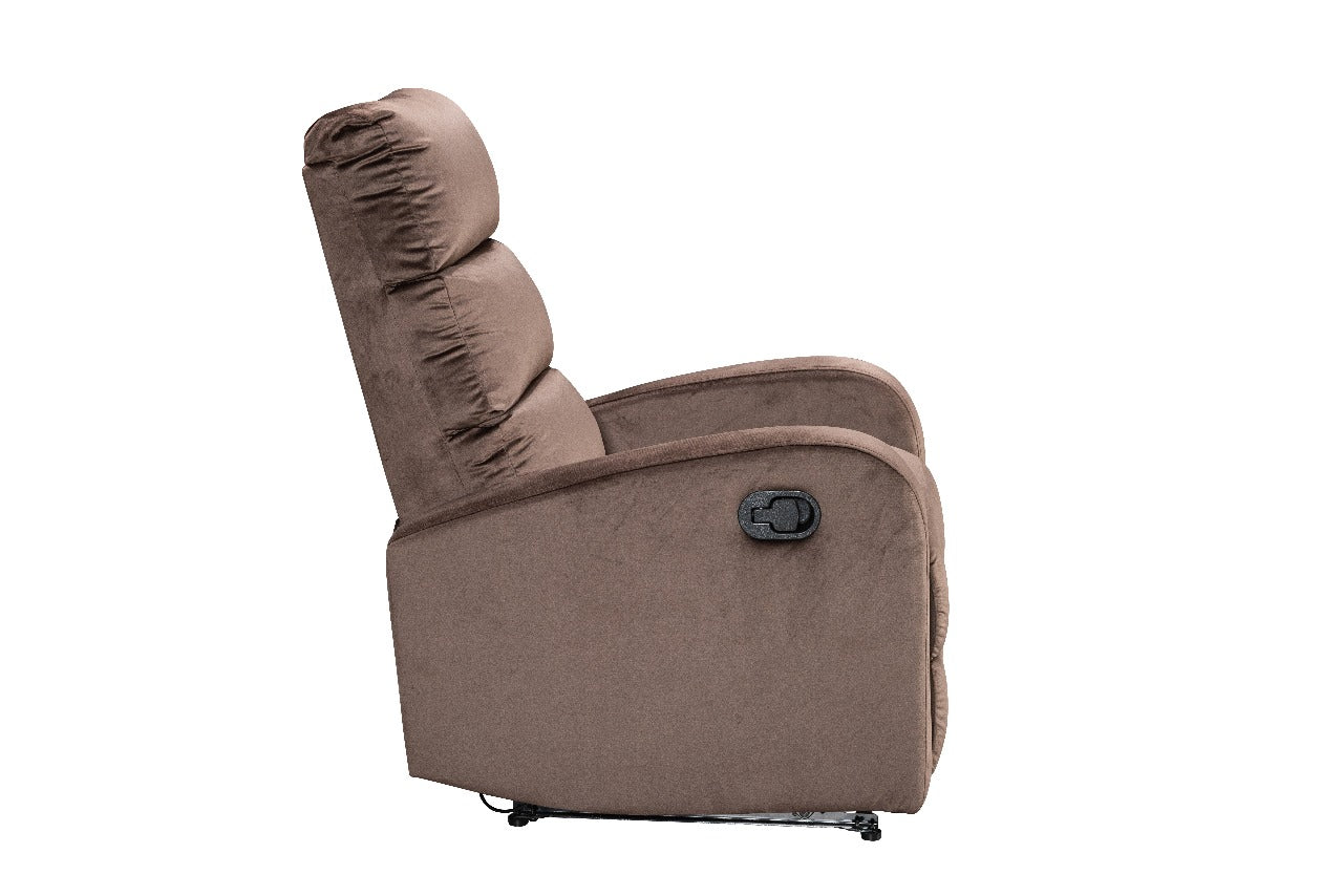 Modo velvet recliner chair with plush upholstery and compact design for modern living spaces Dark Brown Side View