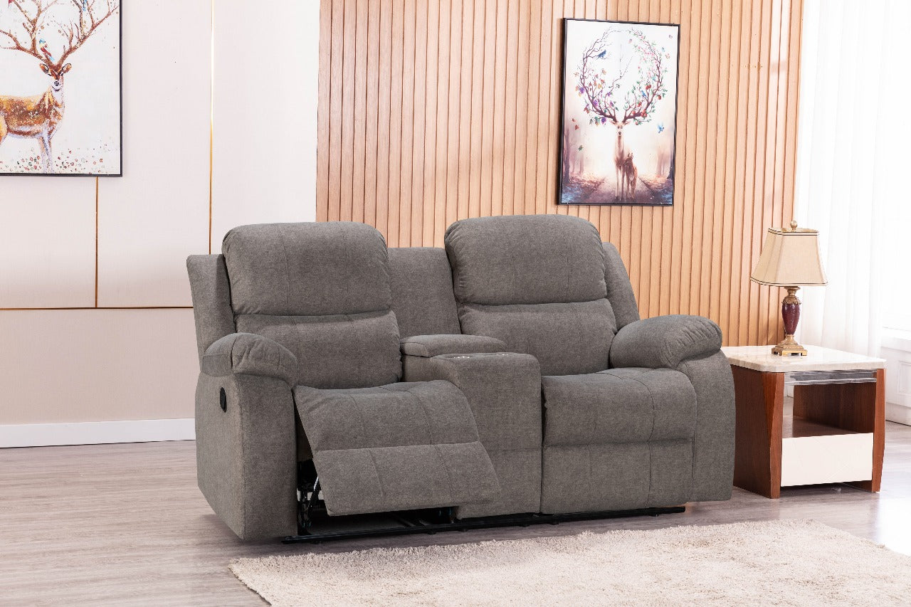 2-Seater Serenity Water-Resistant Recliner in Graphite Grey – Tilted Front View in Living Room Setting