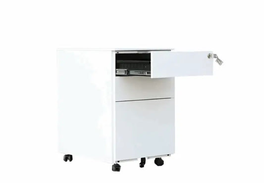 Steel Office Pedestal | White 3-Drawer Lockable Storage