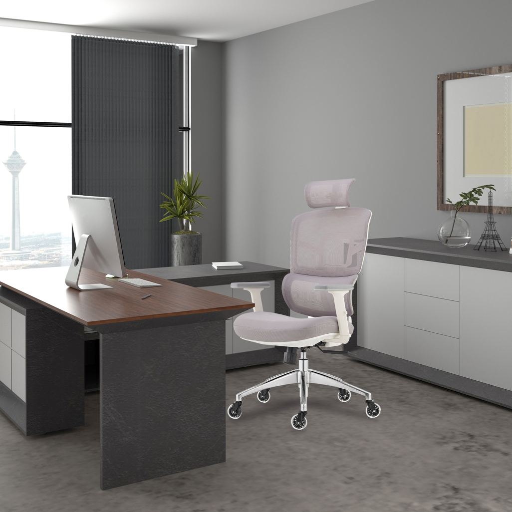 Everfurn Premium Graphite Ergo High Back Office Chair in Grey – Front View in Practical Office Setting, Ergonomic Design, Adjustable Seat Height, Tufted Fabric Upholstery, Metal Frame