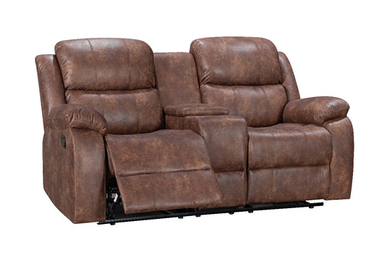 Luxury Vintage Suede 2-Seater Recliner Sofa in Brown – Tilted Front View Reclined