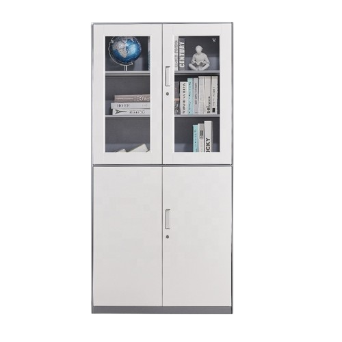 Stylish steel office cabinet with glass doors and secure storage – free delivery in South Africa Front View