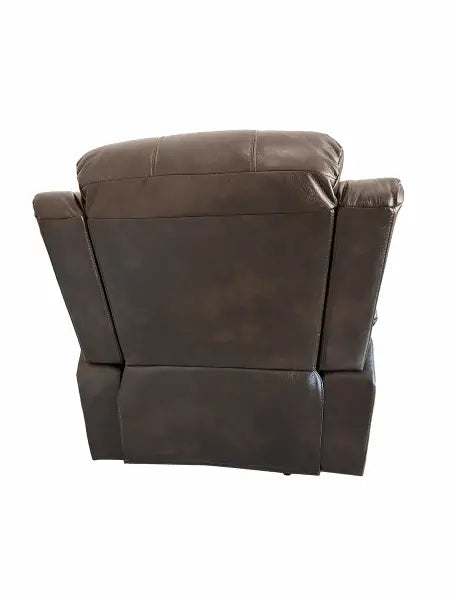 Brown leather recliner chair viewed from the back
