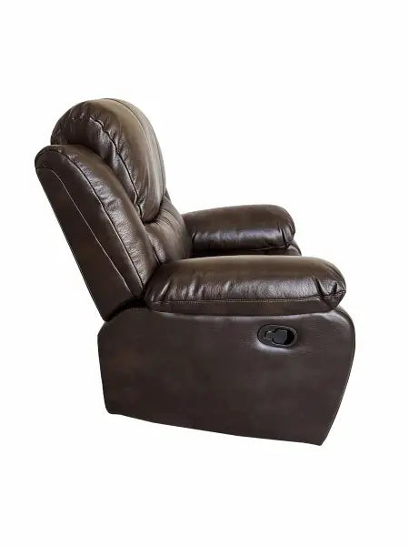 Dark brown leather reclining armchair with padded cushioning