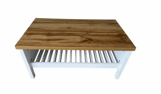 Panama White Coffee Table with Oak Top – Contemporary Wooden Living Room Table