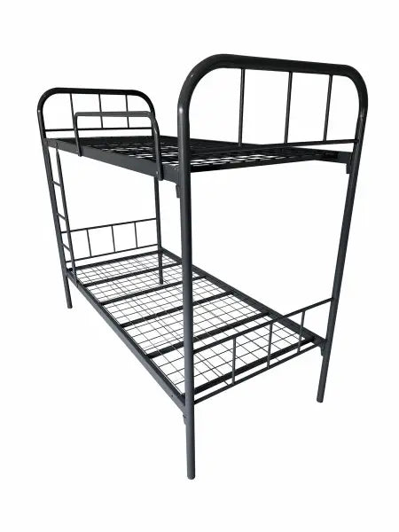 Black metal bunk bed with basic frame construction