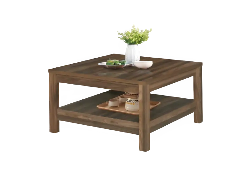Square wooden coffee table with a lower shelf